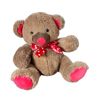 ✓Homerbest Teddy Bear, Brown and Red polkadot Bow tie plush stuff animal